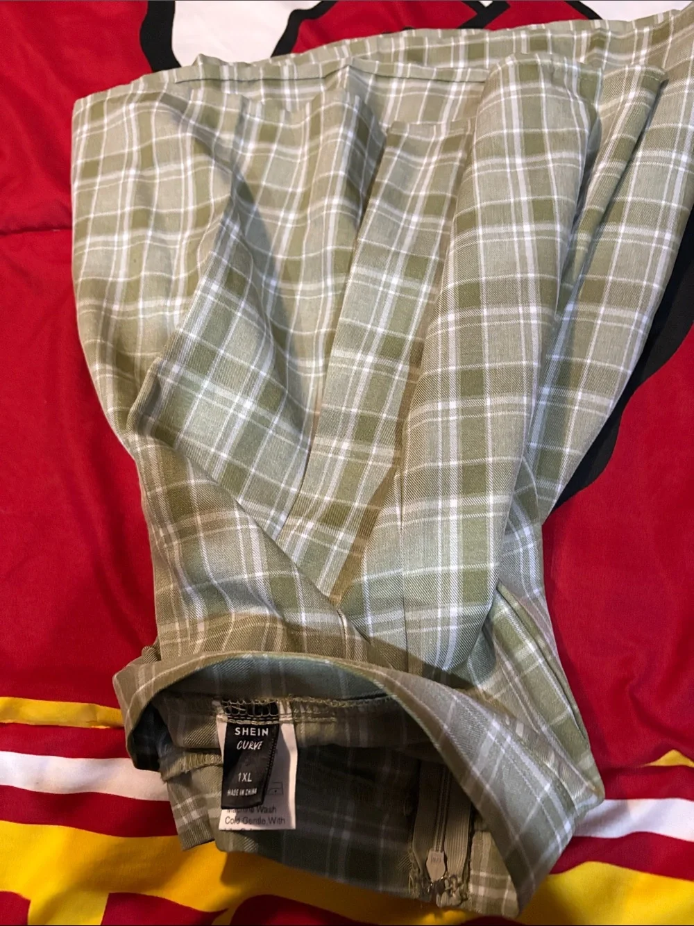 Plaid Pleated Mini Skirt in Sage Green by SHEIN Curve